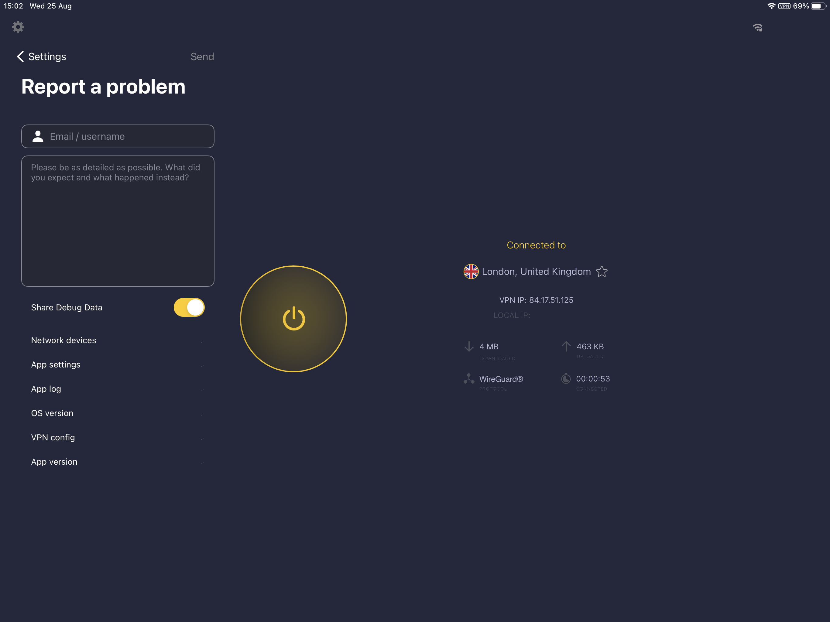 Screenshot of the live chat support for the iOS App.